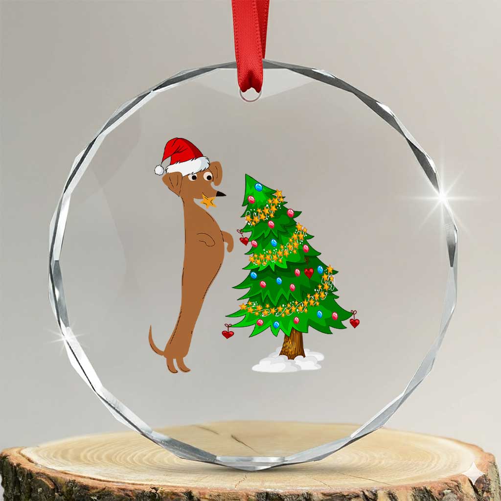Funny Christmas Wiener Dog Crystal Glass Ornament Decorations Xmas Tree TS11 Transparent Glass 3'' Circle Print Your Wear