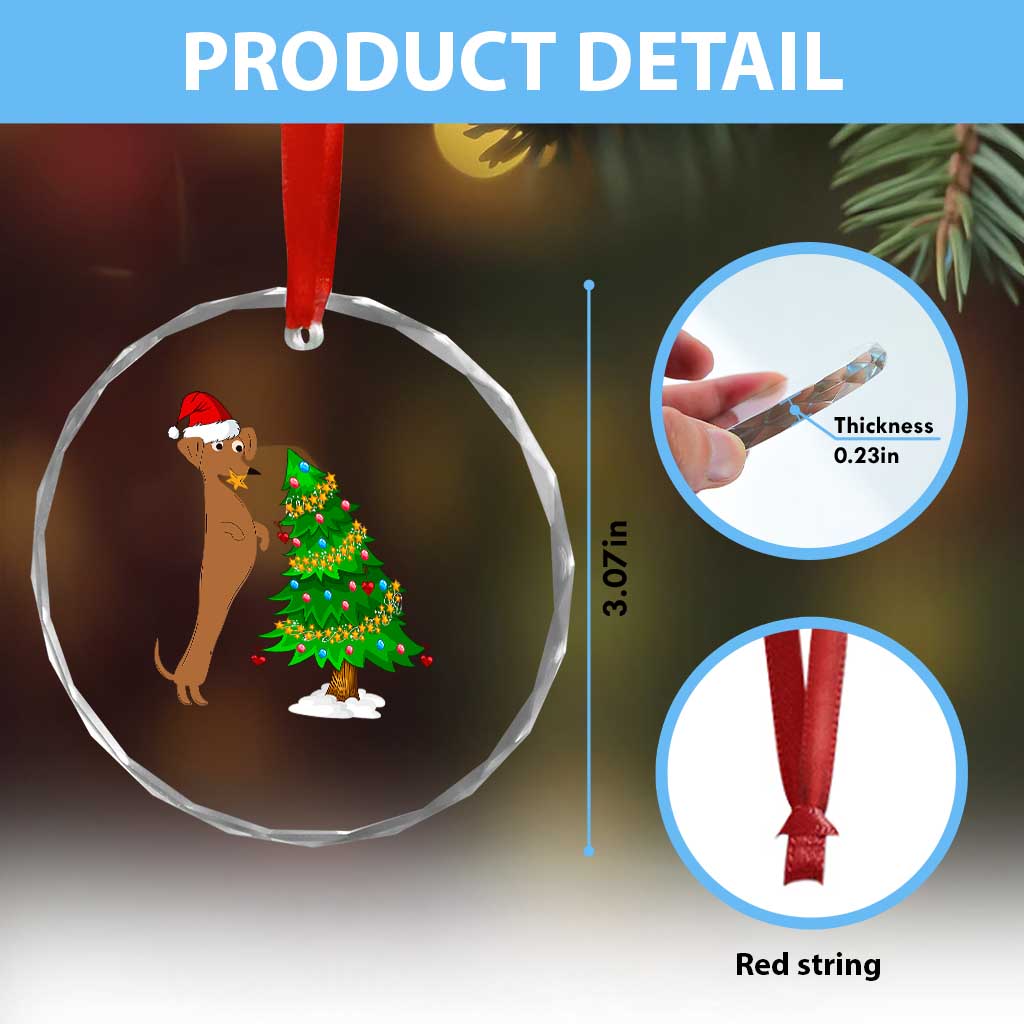 Funny Christmas Wiener Dog Crystal Glass Ornament Decorations Xmas Tree TS11 Print Your Wear
