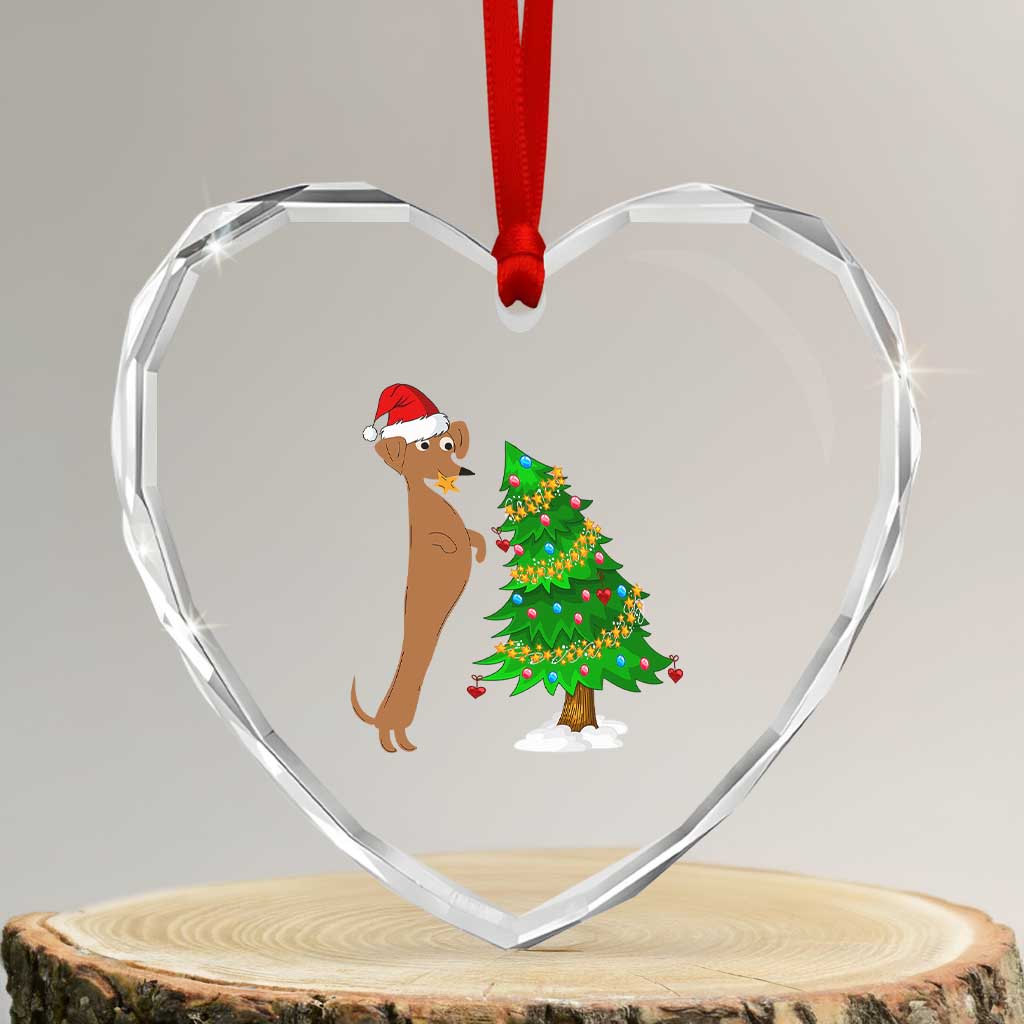 Funny Christmas Wiener Dog Heart Crystal Glass Ornament Decorations Xmas Tree TS11 Transparent Glass 3'' Heart Print Your Wear