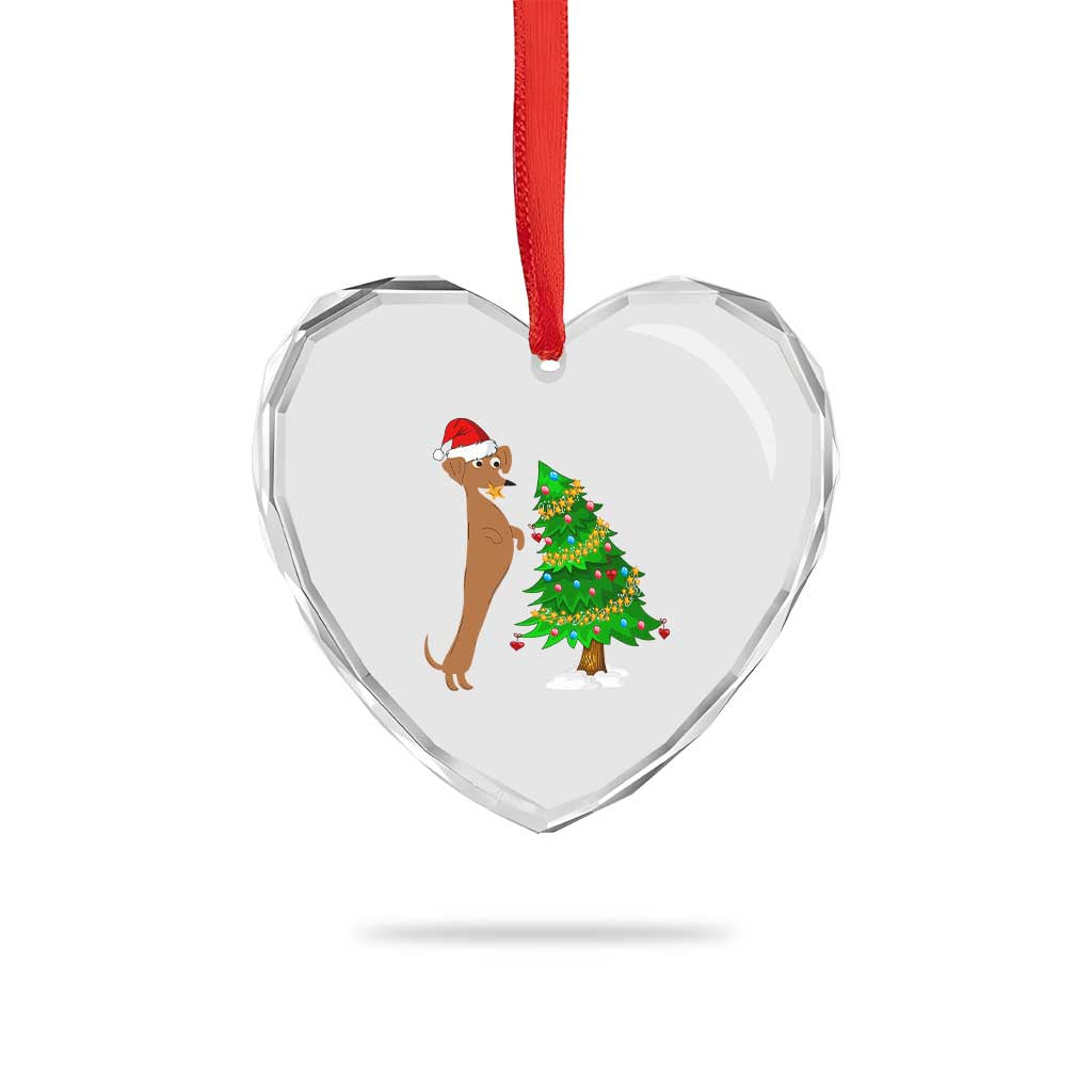 Funny Christmas Wiener Dog Heart Crystal Glass Ornament Decorations Xmas Tree TS11 Print Your Wear