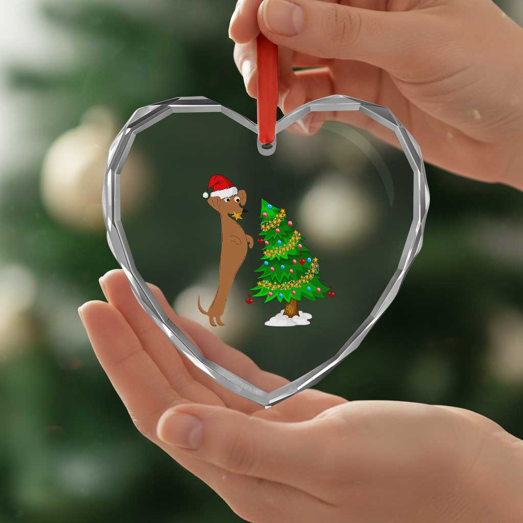 Funny Christmas Wiener Dog Heart Crystal Glass Ornament Decorations Xmas Tree TS11 Print Your Wear