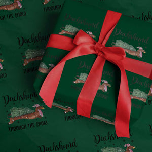 Funny Christmas Wiener Dog Wrapping Paper Roll Dachshund Through The Snow Xmas Tree TS11 Green Print Your Wear
