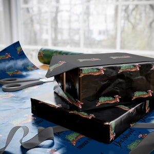 Funny Christmas Wiener Dog Wrapping Paper Roll Dachshund Through The Snow Xmas Tree TS11 Black Print Your Wear