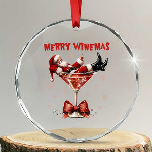 Funny Christmas Wine Crystal Glass Ornament Santa Feeling Xmas TS14 Transparent Glass 3'' Circle Print Your Wear