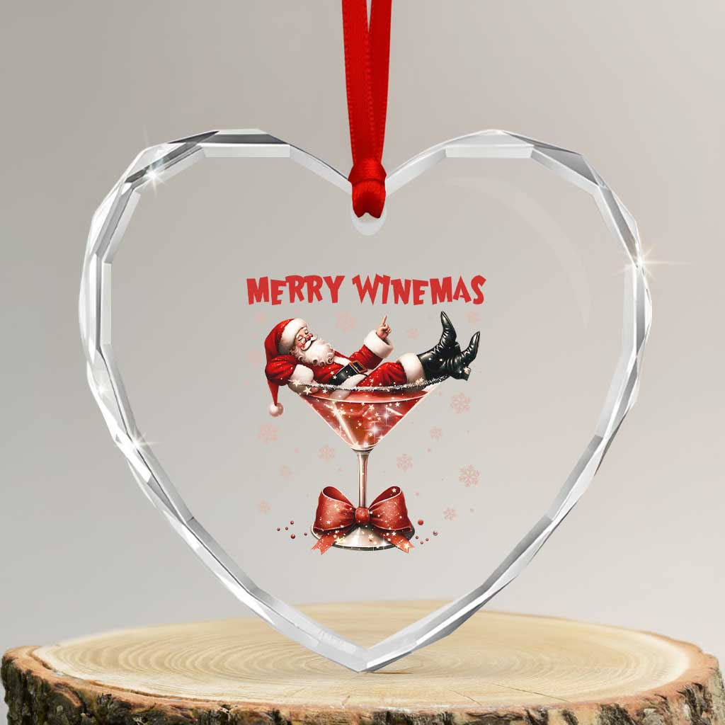 Funny Christmas Wine Heart Crystal Glass Ornament Santa Feeling Xmas TS14 Transparent Glass 3'' Heart Print Your Wear