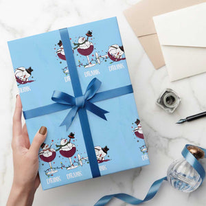 Funny Christmas Wine Wrapping Paper Roll Drink Drank Drunk Snowman Xmas TS11 Light Blue Print Your Wear
