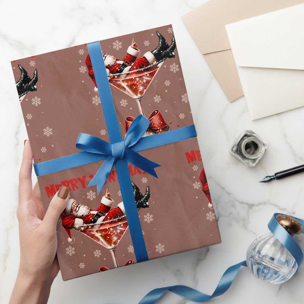 Funny Christmas Wine Wrapping Paper Roll Santa Feeling Xmas TS14 Mocha Print Your Wear