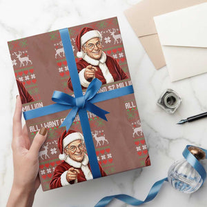 Funny Christmas Wish Billy Meme Wrapping Paper Roll A 8 Ball and 2 Million Dollars Baby Uncle Cosplay Santa TS02 Mocha Print Your Wear