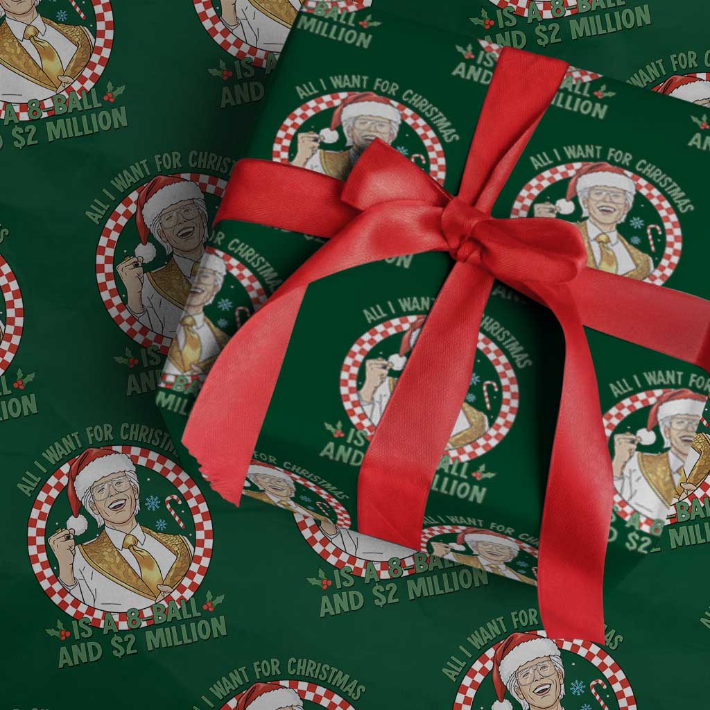 Funny Christmas Wish Billy Meme Wrapping Paper Roll A 8 Ball and 2 Million Dollars Baby Uncle Santa Hat TS02 Green Print Your Wear