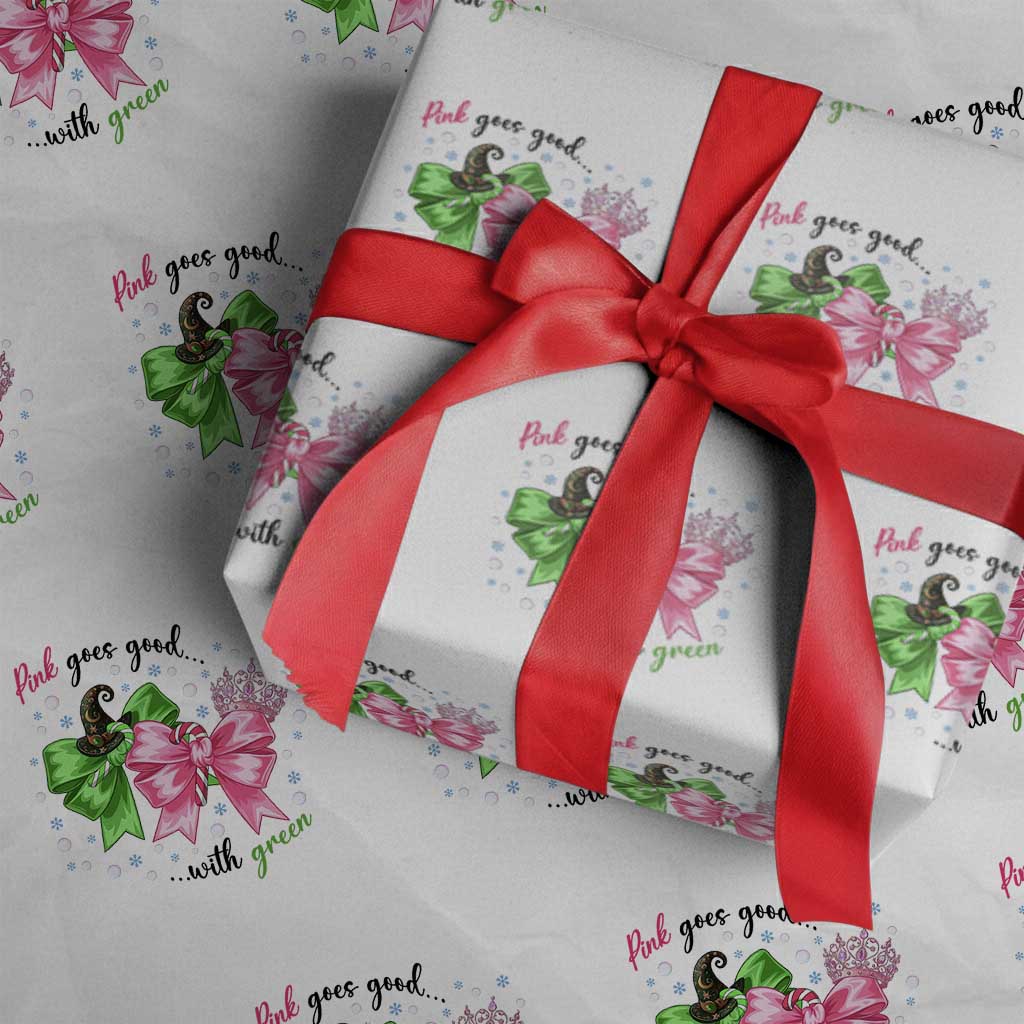 Funny Christmas Witch Pink Goes Good With Green Wrapping Paper Roll TS11 White Print Your Wear
