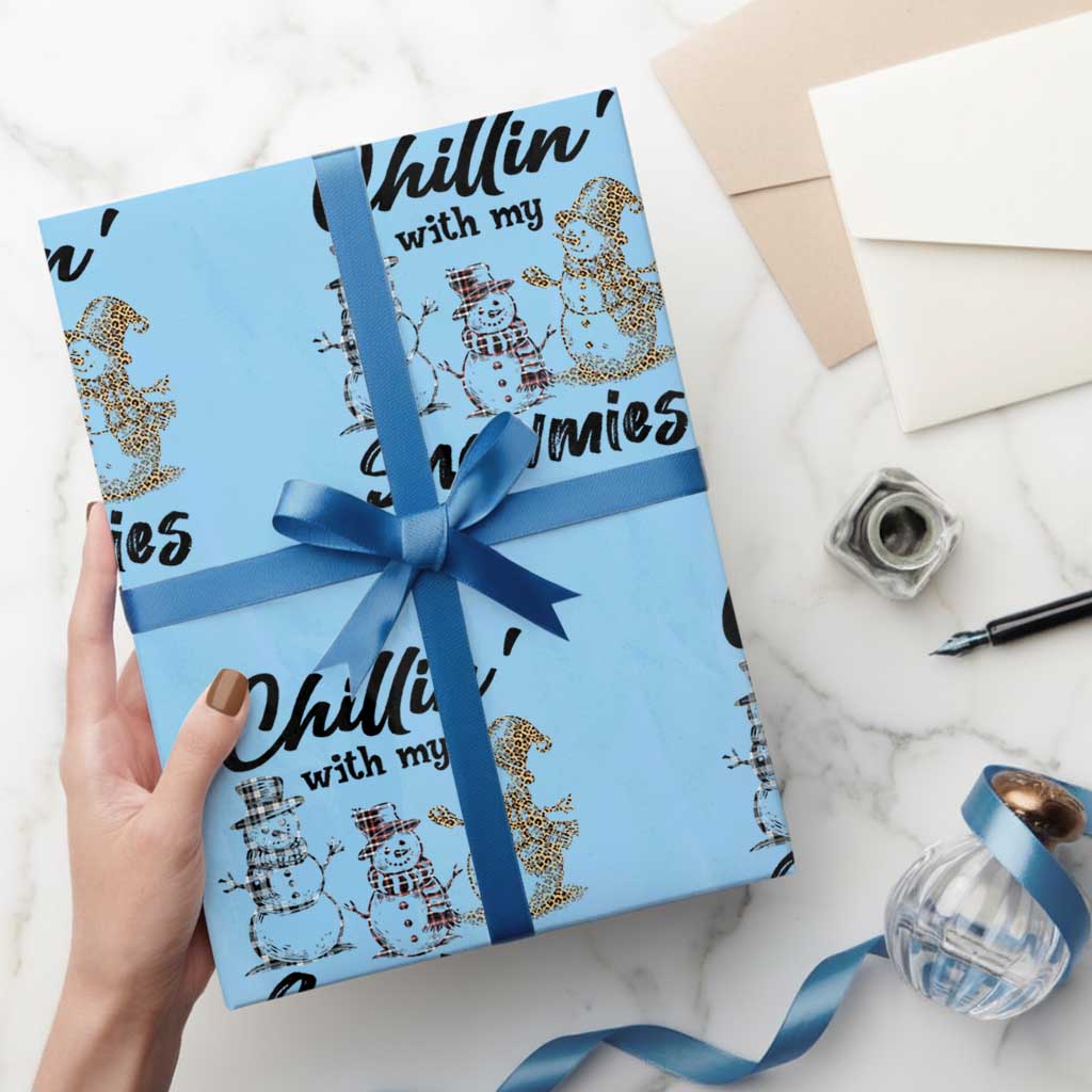 Funny Christmas Wrapping Paper Roll Chilln' With My Snowmies Plaid Snowman TS11 Light Blue Print Your Wear
