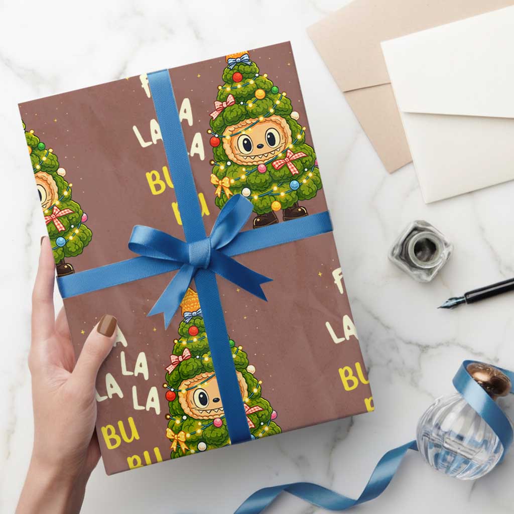 Funny Christmas Wrapping Paper Roll Fa La La La Bu Bu Xmas Song Kawaii Bubu TS10 Mocha Print Your Wear