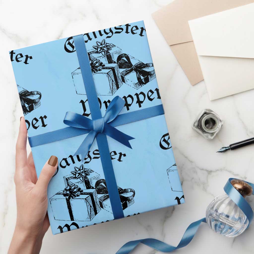 Funny Christmas Wrapping Paper Roll Gangster Wrapper Vintage Presents Gift TS11 Light Blue Print Your Wear