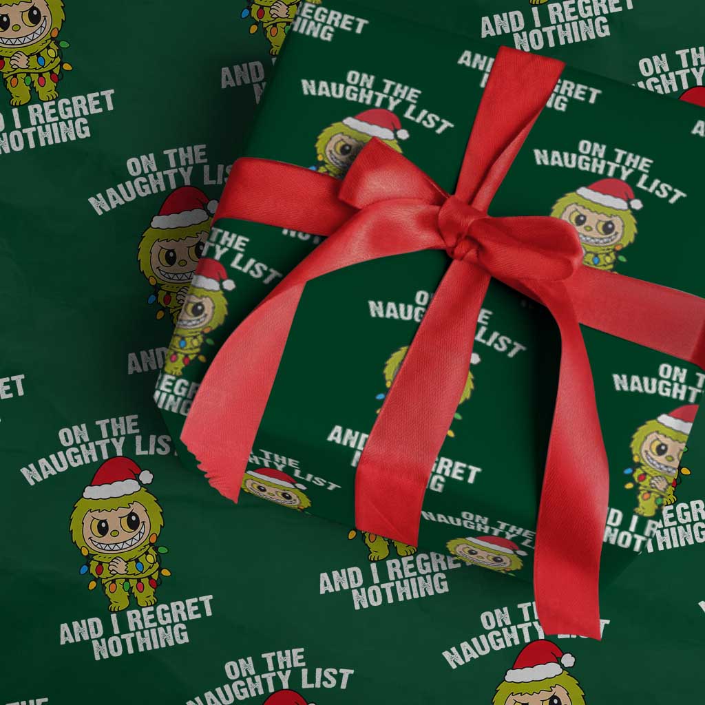 Funny Christmas Wrapping Paper Roll On the Naughty List I Regret Nothing Kawaii Bubu TS10 Green Print Your Wear