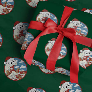 Funny Christmas Wrapping Paper Roll Santa Tsunami Is Eating Ginger Bread Xmas TS11 Green Print Your Wear