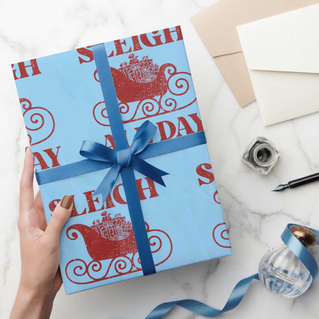 Funny Christmas Wrapping Paper Roll Sleigh All Day Xmas Santa's Sleigh TS11 Light Blue Print Your Wear