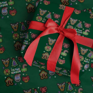 Funny Christmas Wrapping Paper Roll Tis The Season Neon Lights Santa Gingerbread TS11 Green Print Your Wear