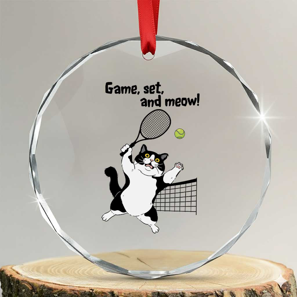 Funny Chubby Cat Tennis Crystal Glass Ornament Game Set And Meow TS12 Transparent Glass 3'' Circle Print Your Wear