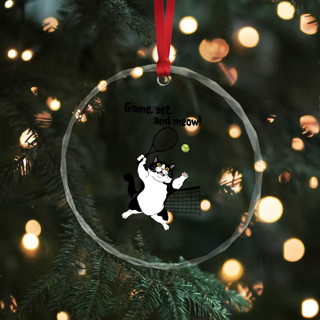 Funny Chubby Cat Tennis Crystal Glass Ornament Game Set And Meow TS12 Print Your Wear