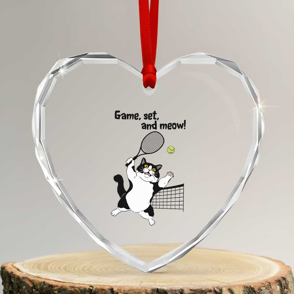 Funny Chubby Cat Tennis Heart Crystal Glass Ornament Game Set And Meow TS12 Transparent Glass 3'' Heart Print Your Wear