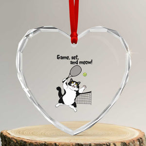 Funny Chubby Cat Tennis Heart Crystal Glass Ornament Game Set And Meow TS12 Transparent Glass 3'' Heart Print Your Wear