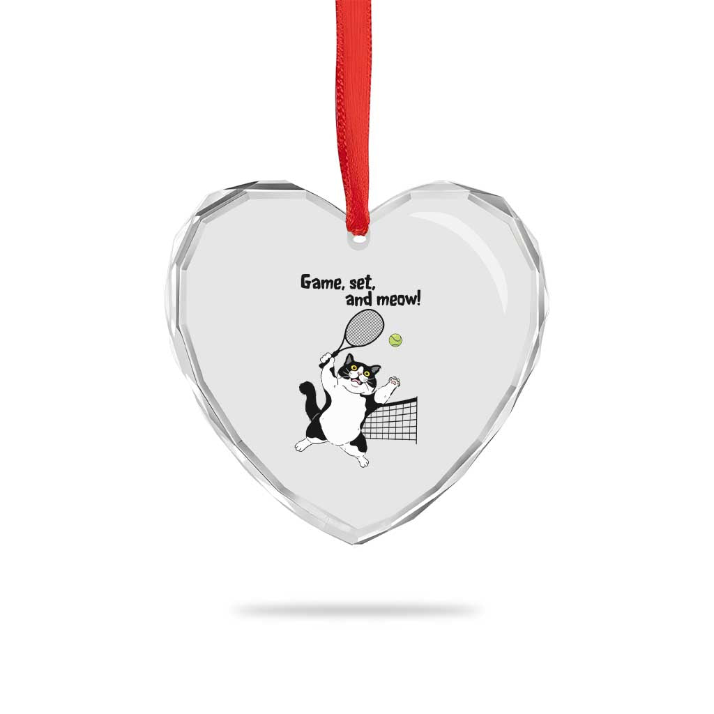 Funny Chubby Cat Tennis Heart Crystal Glass Ornament Game Set And Meow TS12 Print Your Wear