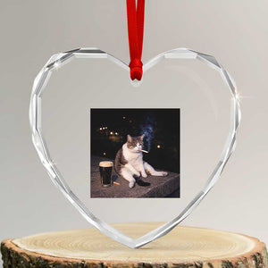 Funny Cigarette And Drinking Irish Stout Beer Cat Meme Heart Crystal Glass Ornament TS11 Transparent Glass 3'' Heart Print Your Wear