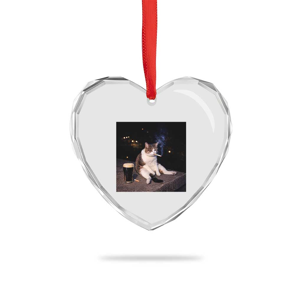 Funny Cigarette And Drinking Irish Stout Beer Cat Meme Heart Crystal Glass Ornament TS11 Print Your Wear