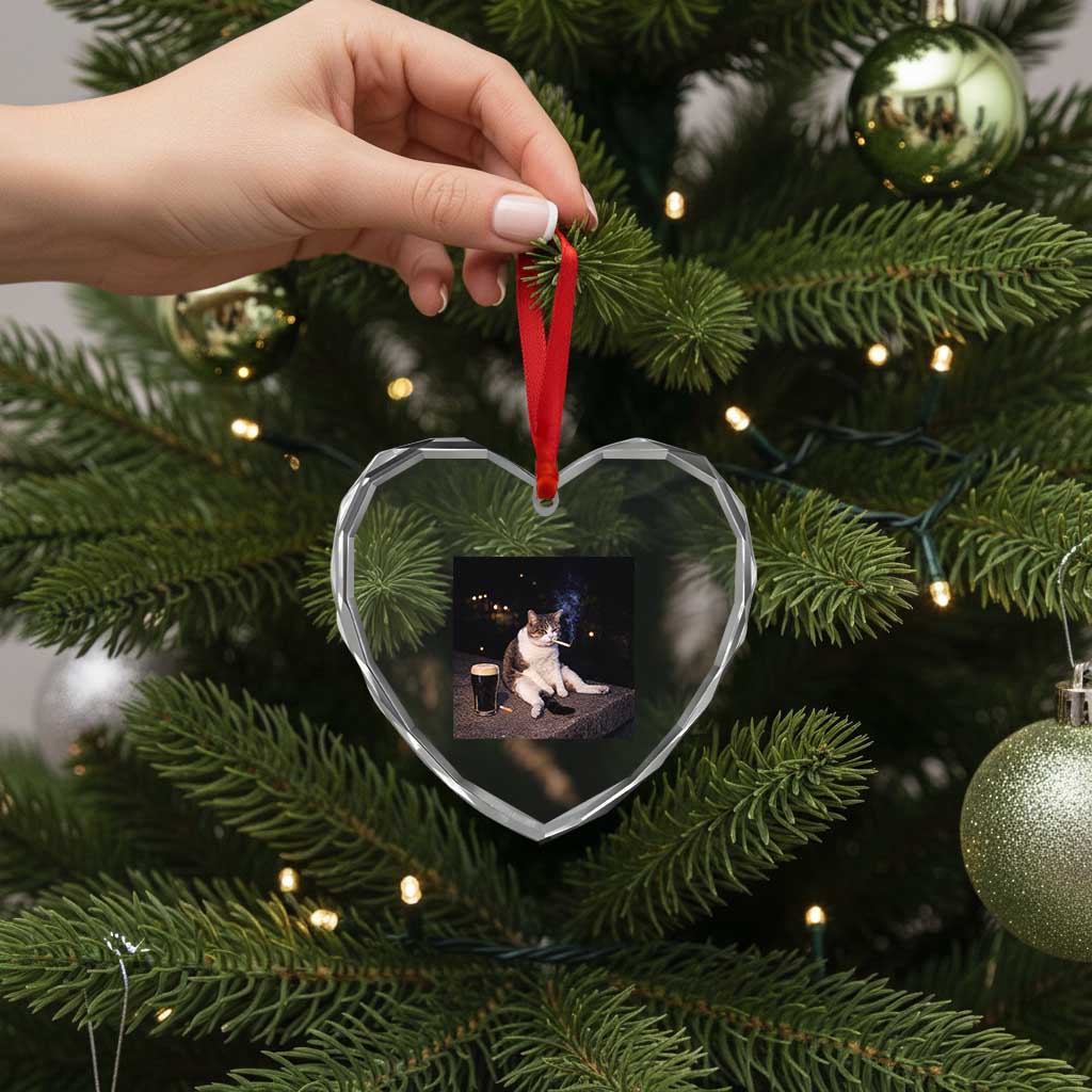 Funny Cigarette And Drinking Irish Stout Beer Cat Meme Heart Crystal Glass Ornament TS11 Print Your Wear