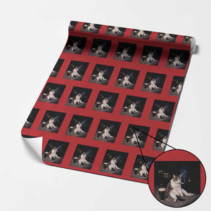 Funny Cigarette And Drinking Irish Stout Beer Cat Meme Wrapping Paper Roll TS11 Red Print Your Wear