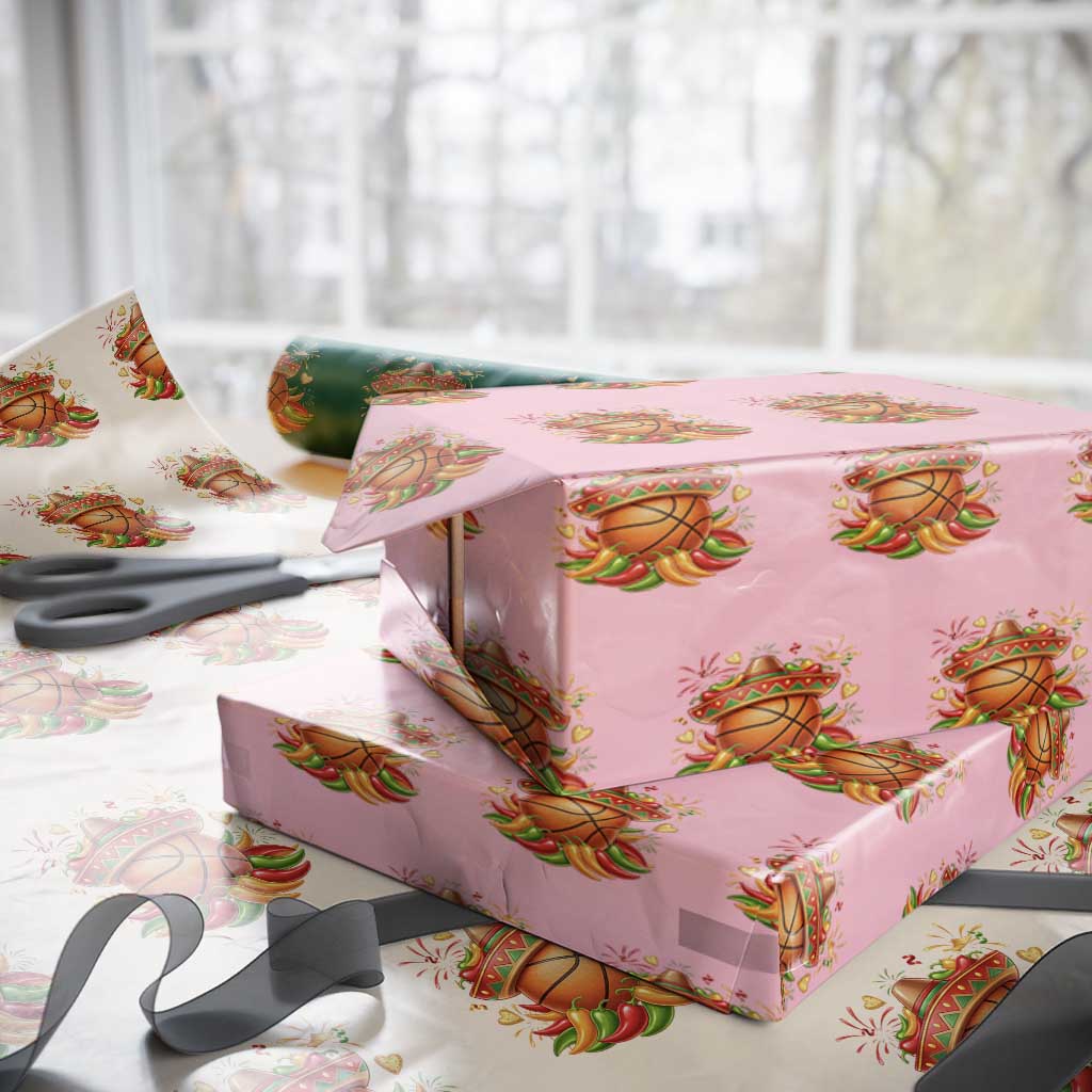 Funny Cinco De Mayo Basketball Wrapping Paper Roll Mexican Fiesta Hoops Party TS12 Light Pink Print Your Wear
