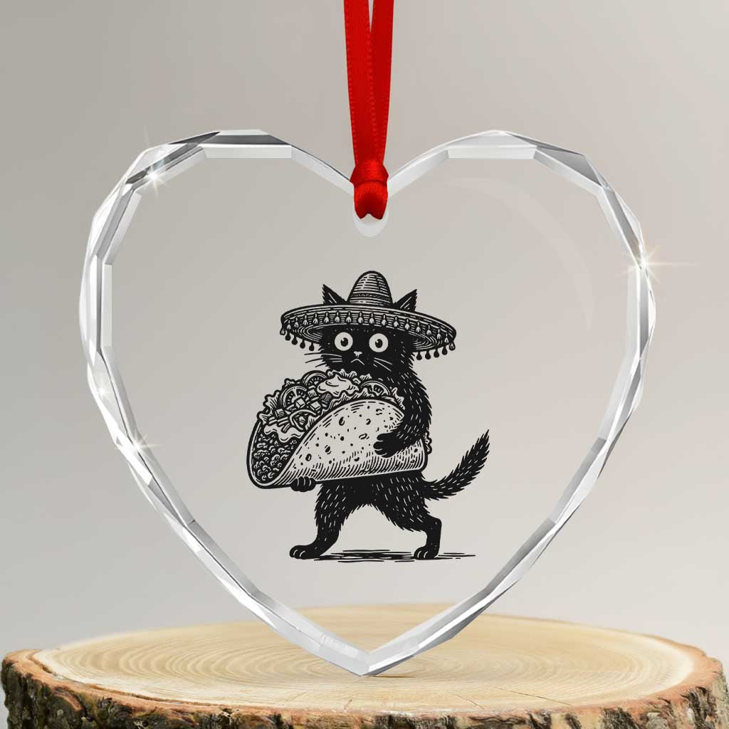 Funny Cinco De Mayo Black Cat With Taco Heart Crystal Glass Ornament Mexican Food Gift TS12 Transparent Glass 3'' Heart Print Your Wear