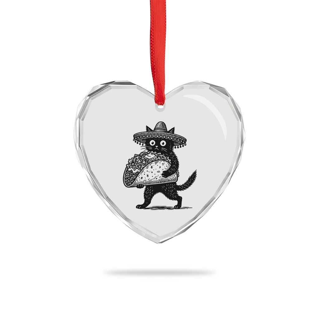Funny Cinco De Mayo Black Cat With Taco Heart Crystal Glass Ornament Mexican Food Gift TS12 Print Your Wear