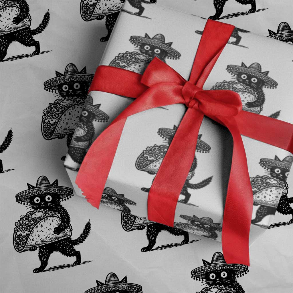 Funny Cinco De Mayo Black Cat With Taco Wrapping Paper Roll Mexican Food Gift TS12 White Print Your Wear