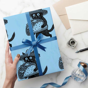 Funny Cinco De Mayo Black Cat With Taco Wrapping Paper Roll Mexican Food Gift TS12 Light Blue Print Your Wear