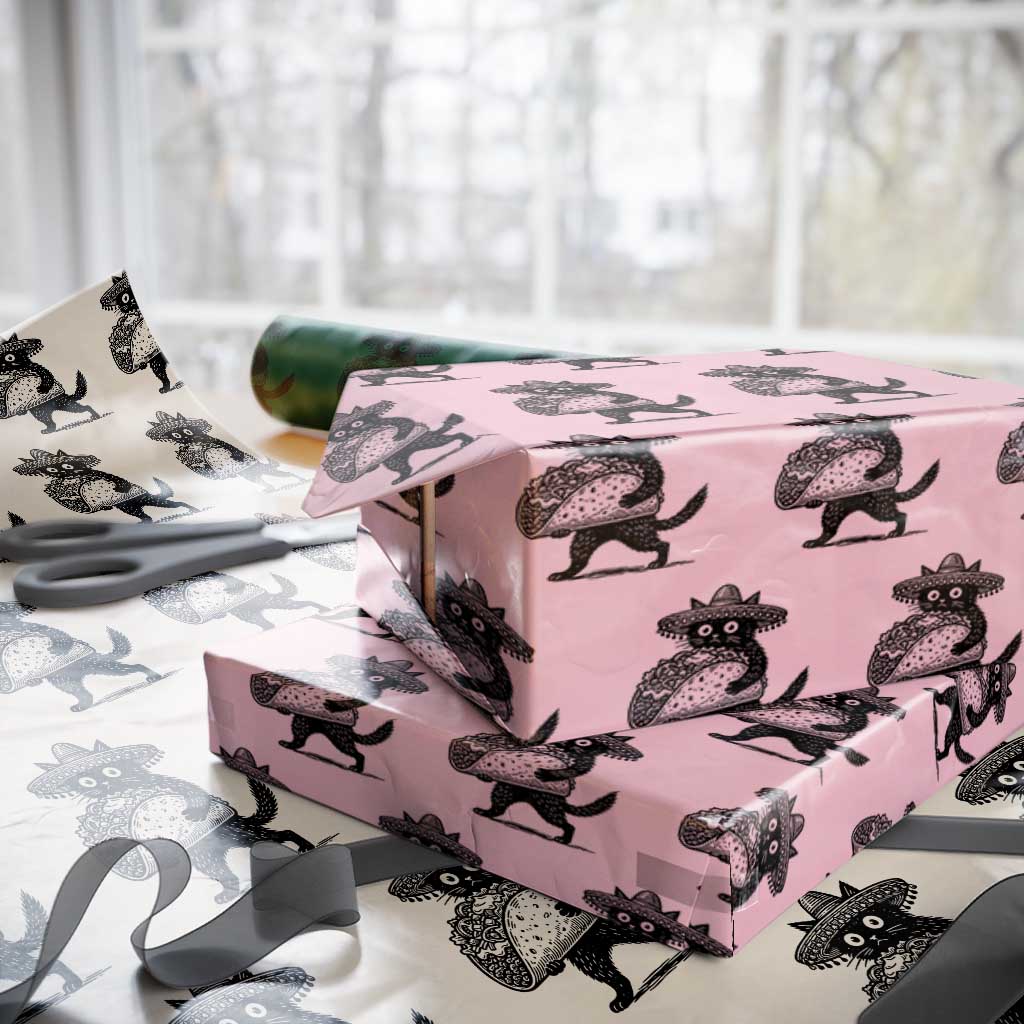 Funny Cinco De Mayo Black Cat With Taco Wrapping Paper Roll Mexican Food Gift TS12 Light Pink Print Your Wear