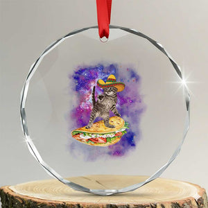 Funny Cinco De Mayo Cat Crystal Glass Ornament Astronaut Kitten Flying A Taco TS12 Transparent Glass 3'' Circle Print Your Wear