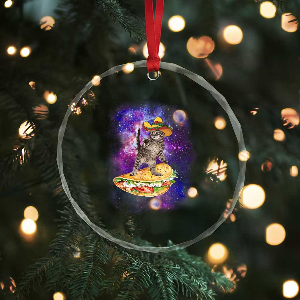 Funny Cinco De Mayo Cat Crystal Glass Ornament Astronaut Kitten Flying A Taco TS12 Print Your Wear