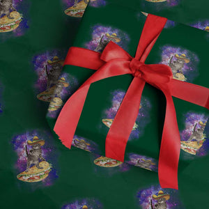 Funny Cinco De Mayo Cat Wrapping Paper Roll Astronaut Kitten Flying A Taco TS12 Green Print Your Wear