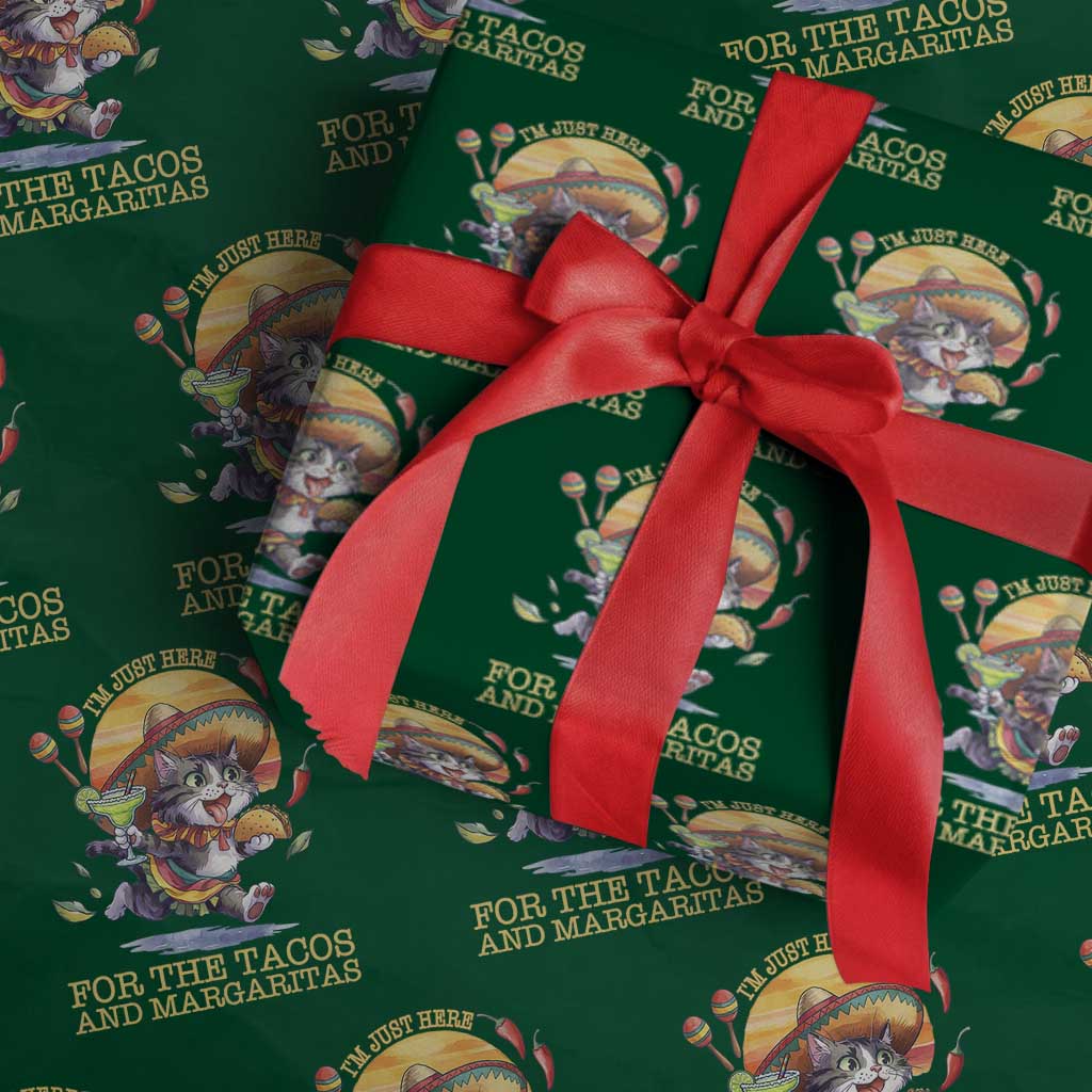 Funny Cinco De Mayo Cat Wrapping Paper Roll Just Here For The Tacos And Margaritas TS12 Green Print Your Wear