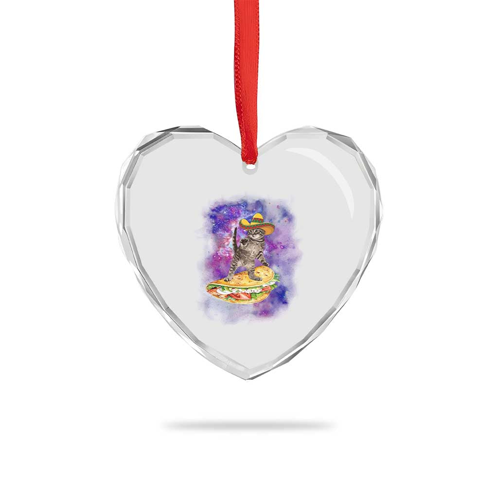 Funny Cinco De Mayo Cat Heart Crystal Glass Ornament Astronaut Kitten Flying A Taco TS12 Print Your Wear