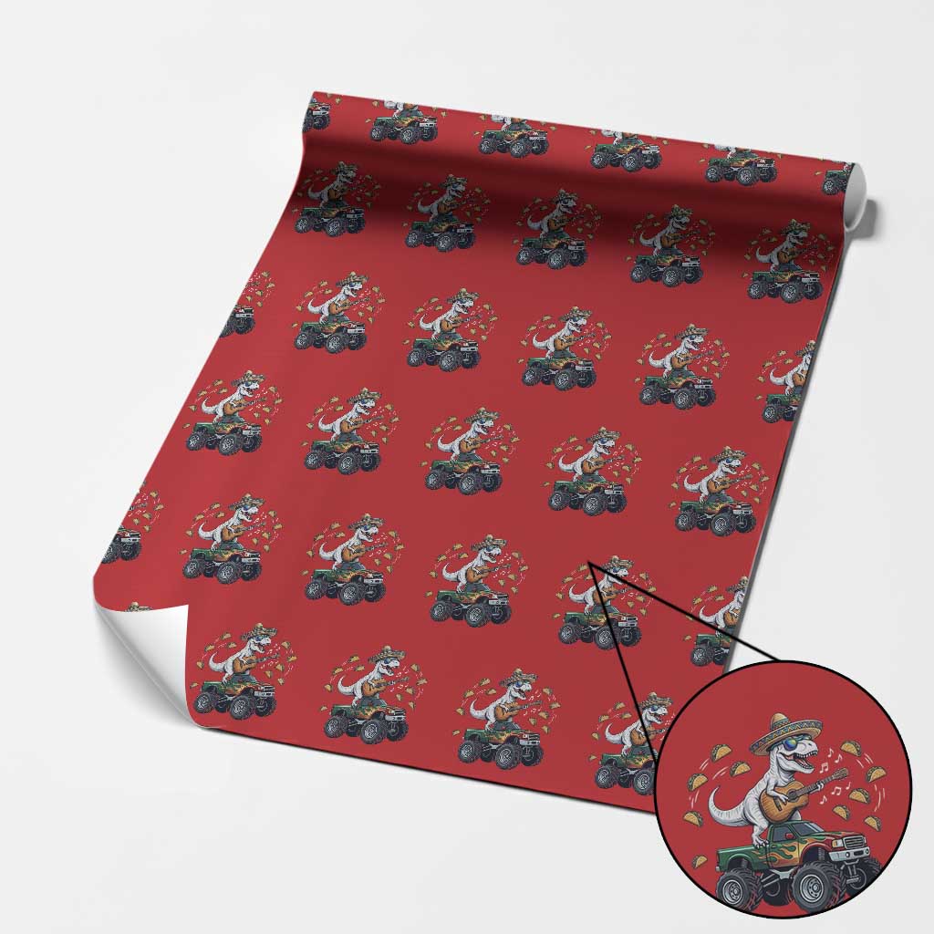 Funny Cinco De Mayo Dinosaur Monster Truck Wrapping Paper Roll Taco Lover Gift TS12 Red Print Your Wear