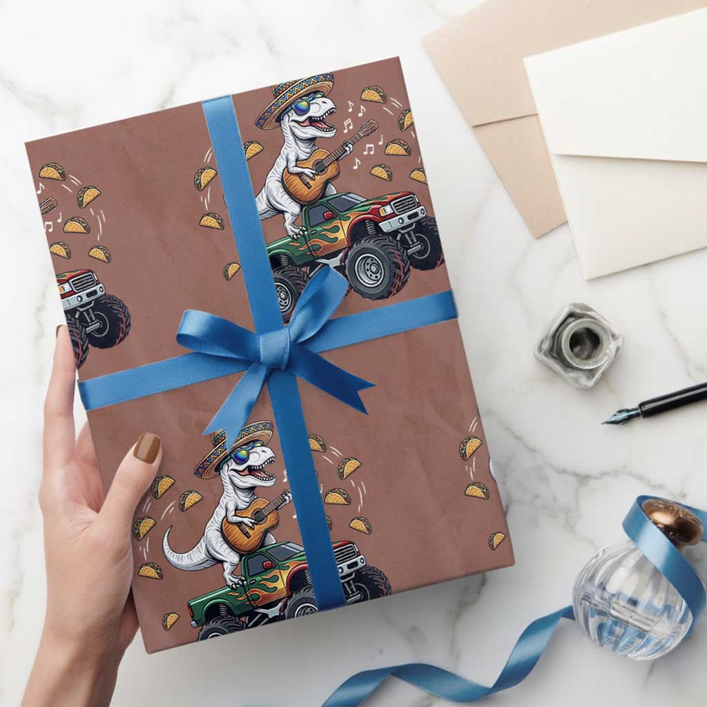 Funny Cinco De Mayo Dinosaur Monster Truck Wrapping Paper Roll Taco Lover Gift TS12 Mocha Print Your Wear
