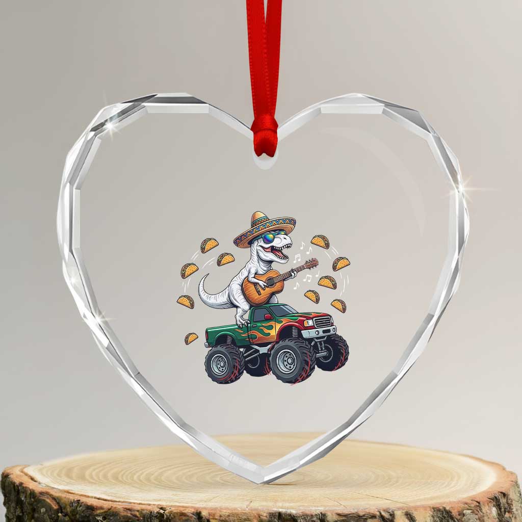 Funny Cinco De Mayo Dinosaur Monster Truck Heart Crystal Glass Ornament Taco Lover Gift TS12 Transparent Glass 3'' Heart Print Your Wear