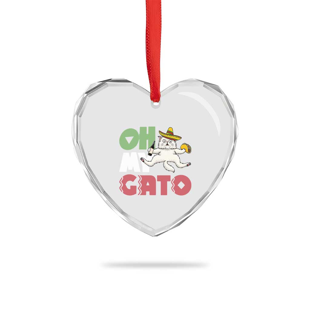 Funny Cinco De Mayo Drunk Cat Heart Crystal Glass Ornament Oh My Gato TS12 Print Your Wear
