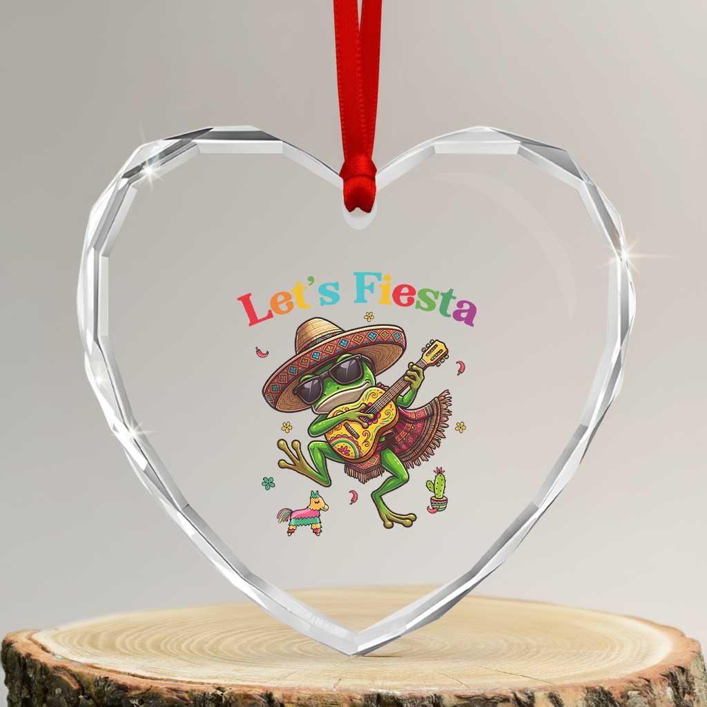 Funny Cinco De Mayo Frog Playing Guitar Heart Crystal Glass Ornament Lets Fiesta TS12 Transparent Glass 3'' Heart Print Your Wear