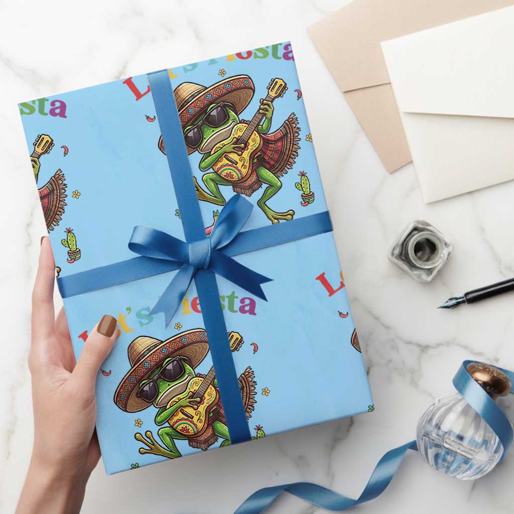 Funny Cinco De Mayo Frog Playing Guitar Wrapping Paper Roll Lets Fiesta TS12 Light Blue Print Your Wear