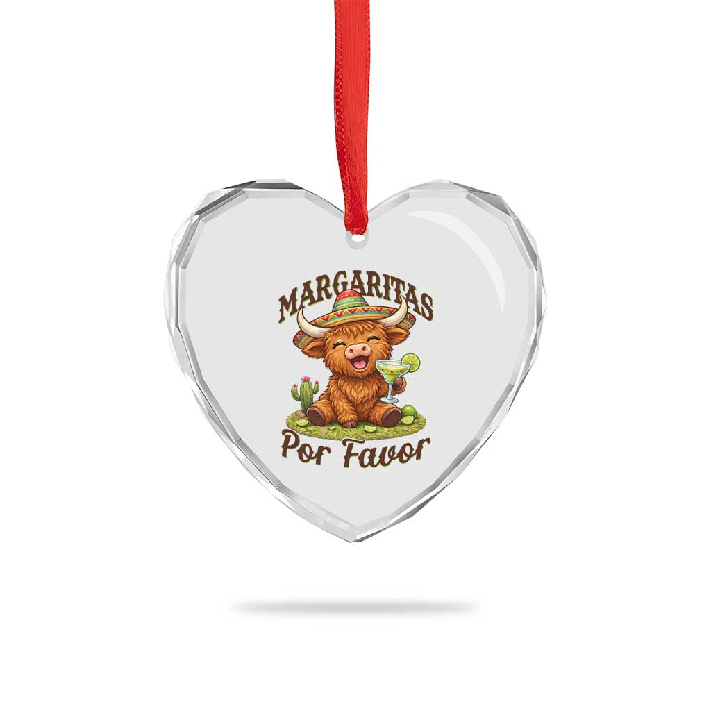 Funny Cinco De Mayo Highland Cow Heart Crystal Glass Ornament Margaritas Por Favor TS12 Print Your Wear