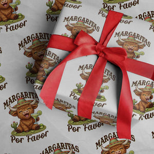 Funny Cinco De Mayo Highland Cow Wrapping Paper Roll Margaritas Por Favor TS12 White Print Your Wear