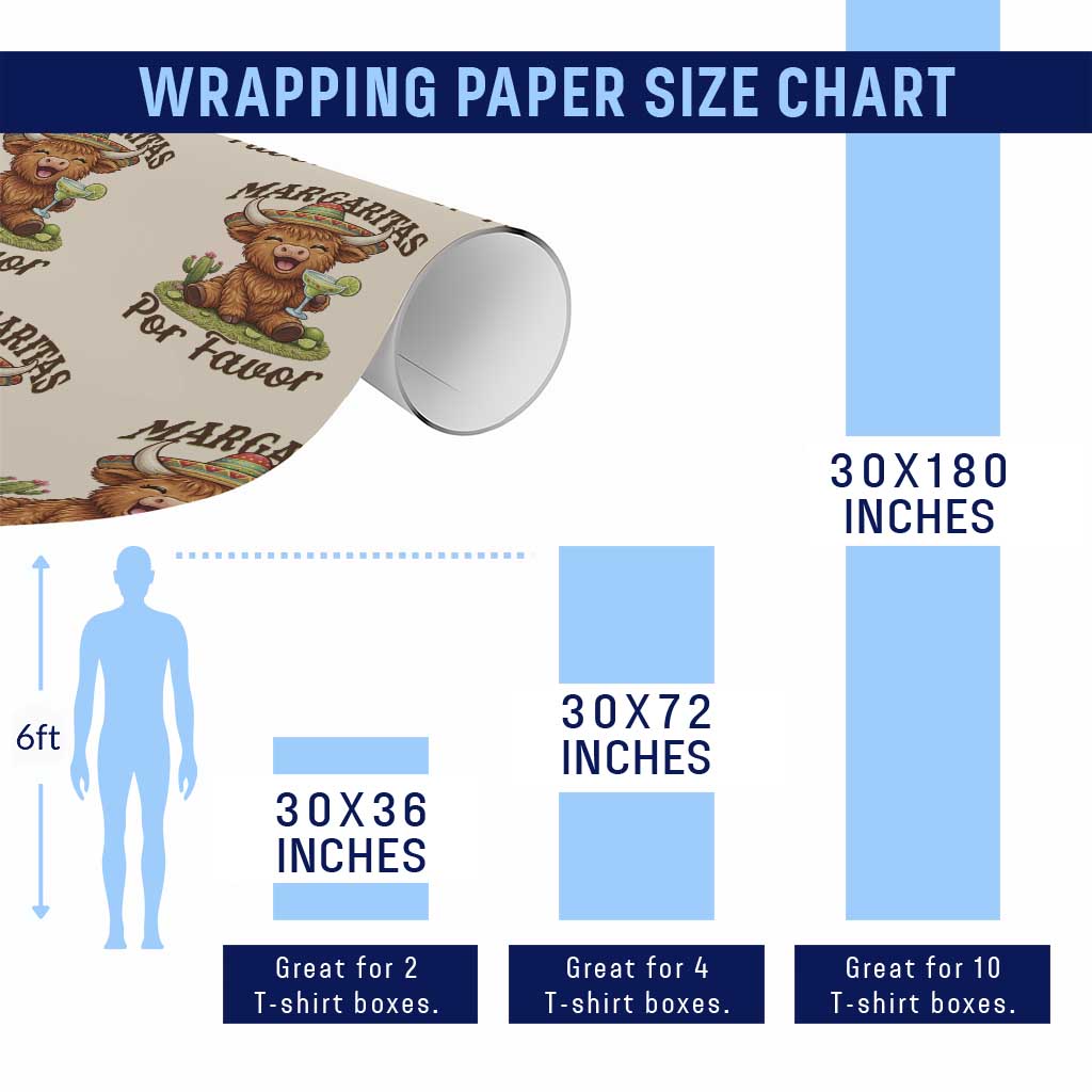 Funny Cinco De Mayo Highland Cow Wrapping Paper Roll Margaritas Por Favor TS12 Print Your Wear